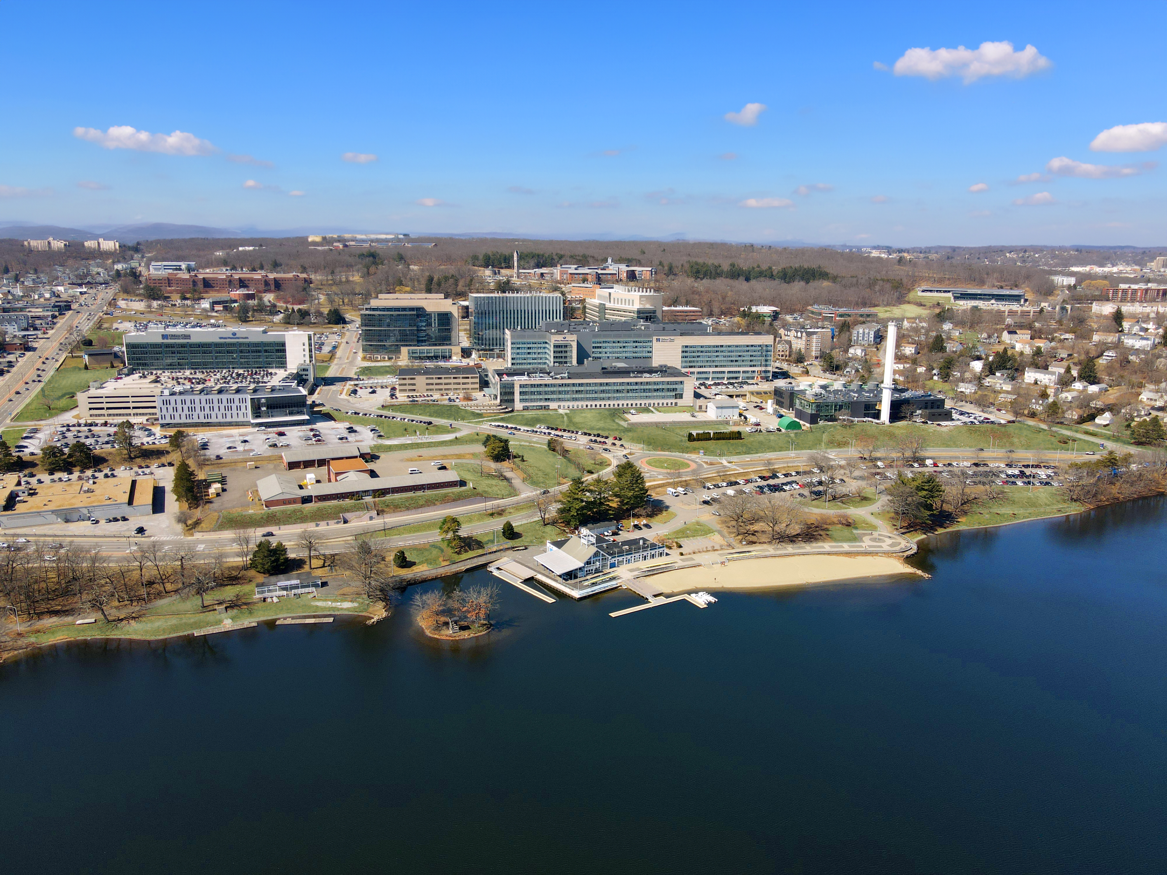 A drone image of UMass Chan Medical School