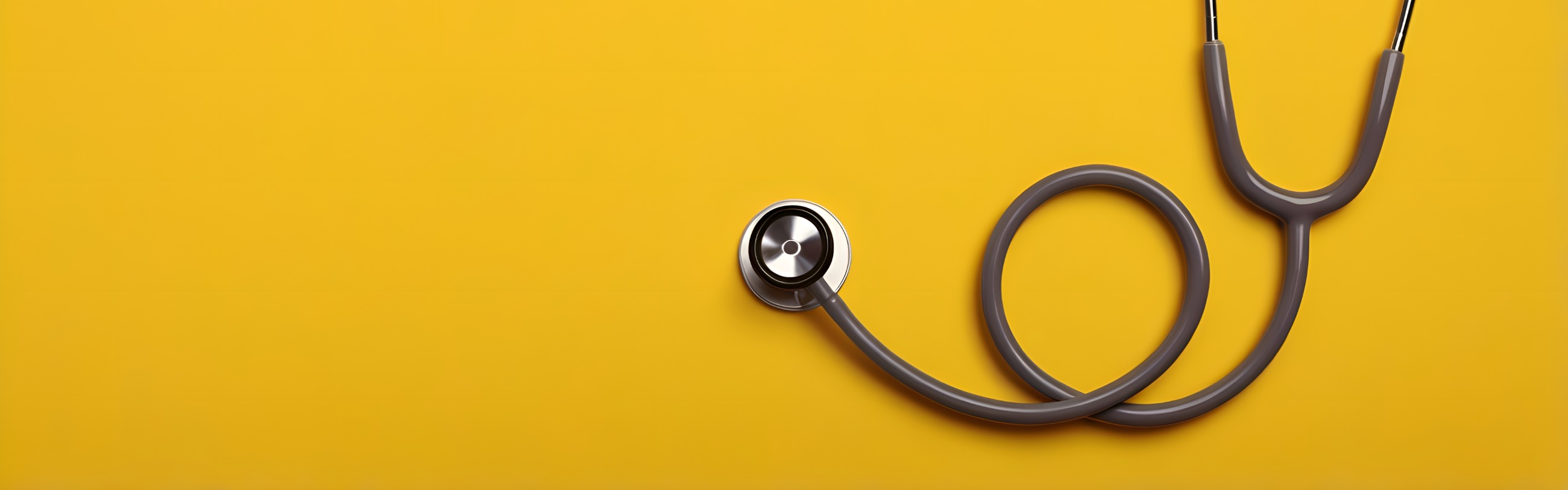 Curled up stethoscope on a plain yellow background