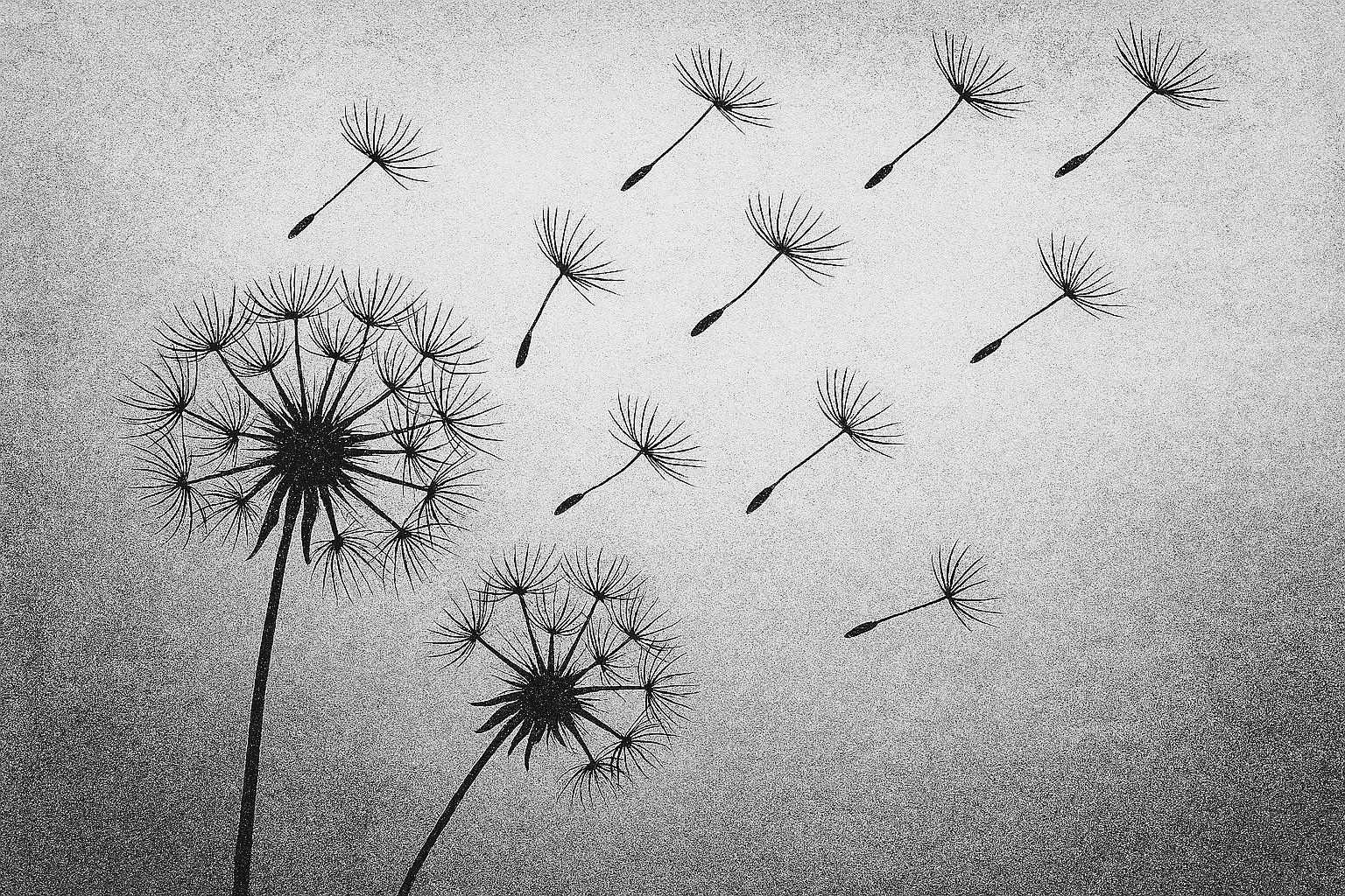 this is an AI generated image of a dandelion with seeds spreading to the wind.  it represents the winds of change and hope springs eternal.