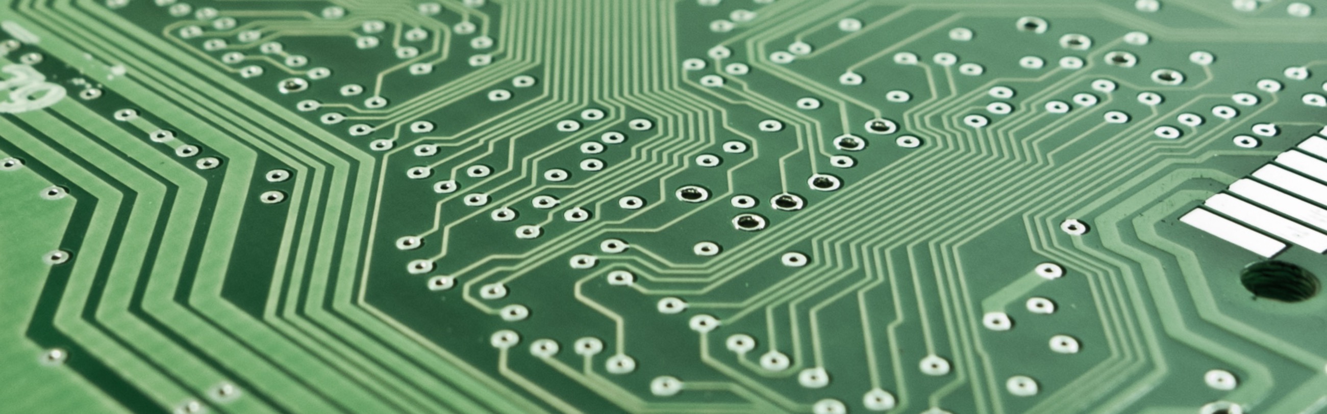 close-up view of a green circuitboard